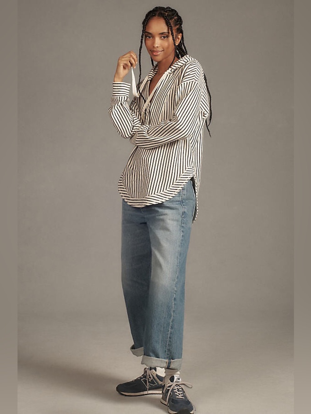 Pilcro Anthropologie Wharfside Striped V-Neck Hoodie